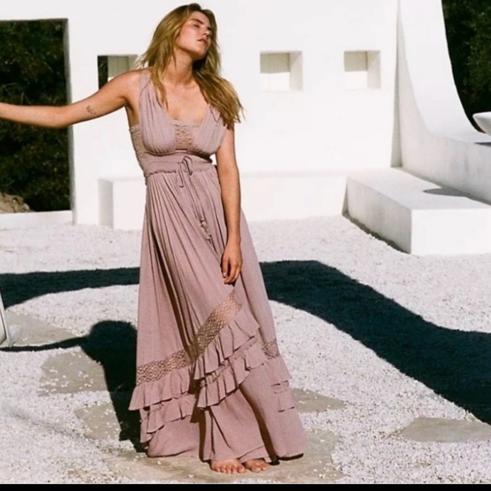 Free People Santa Maria Maxi Dress Boho Timberwolf Size Small NWT